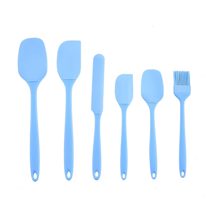 Silicone Baking Utensil Set, Six-Piece Kitchen Tool Selection with Scraper, Spatula and Oil Brush References in Red, Green, Black, Pink or Blue for Cake Preparation