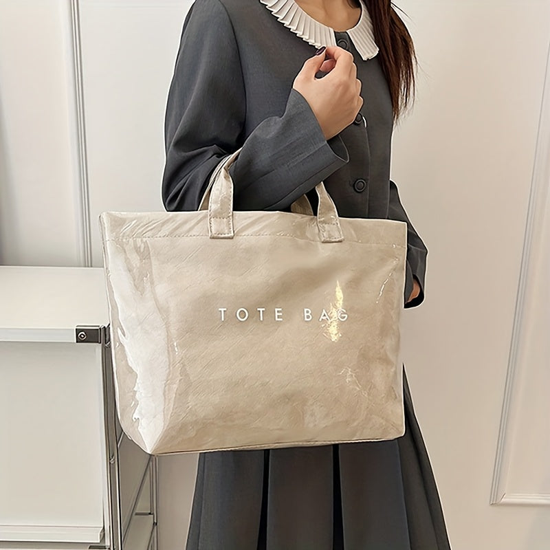 Detachable-Strap Handbag for Women with Listed Tape Closure, Beige, Green, Brown or Black Tote Options for Everyday Shopping, Casual Travel and Event Styling