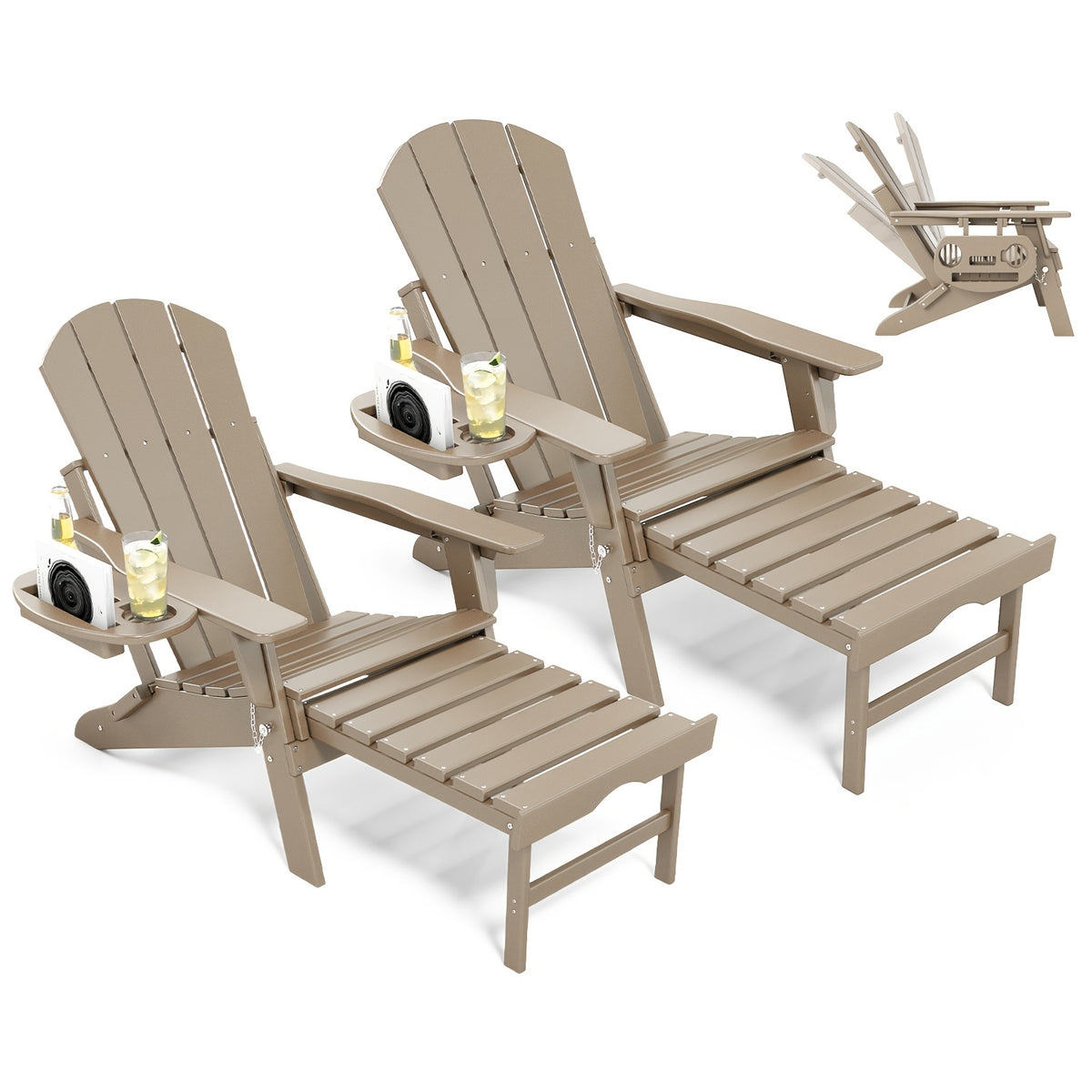 Adjustable Adirondack Chair by FOOWIN in HDPE for Patio, Lawn and Garden Seating, Single or Two-Chair Options with Selected Footrest-Free Configurations