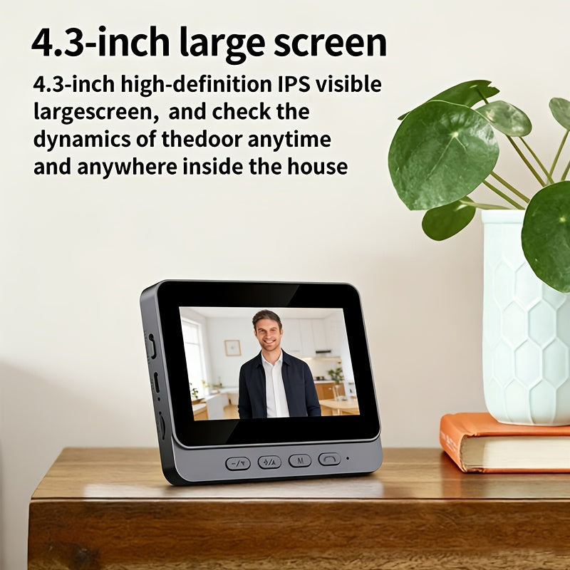 Indoor Monitor Video Doorbell with Listed 4.3-Inch Screen, Two-Way Talk and Infrared Night Vision, Black Wireless SD Card Options and Separate WiFi Style