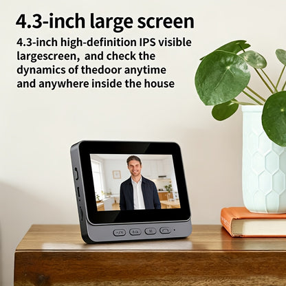 Indoor Monitor Video Doorbell with Listed 4.3-Inch Screen, Two-Way Talk and Infrared Night Vision, Black Wireless SD Card Options and Separate WiFi Style