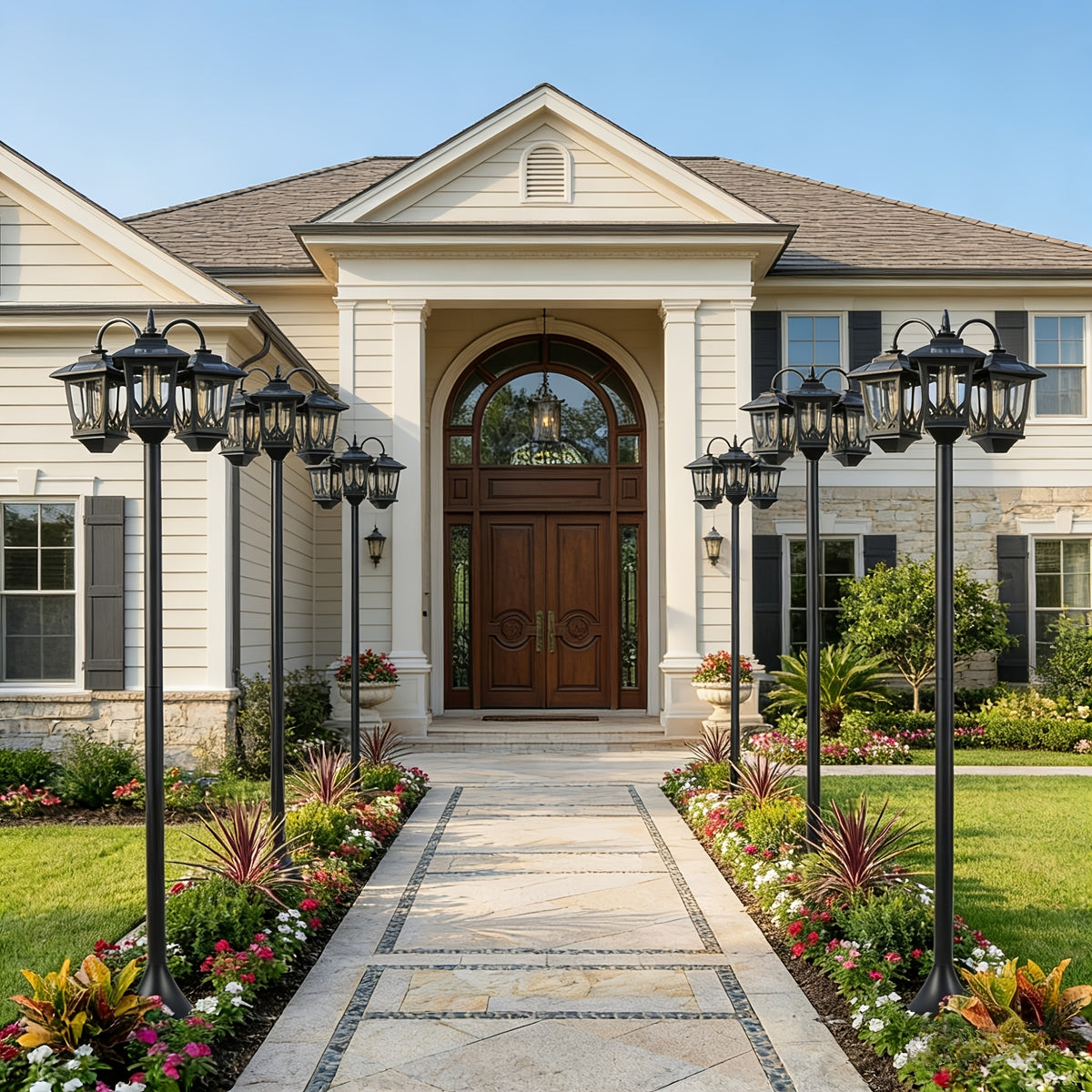 Solar Outdoor Post Light in Black with Three Heads, Warm White Edison Bulbs and Listed 73-Inch Adjustable Height, Single Concrete-Mounted Lamp for Patio Decor