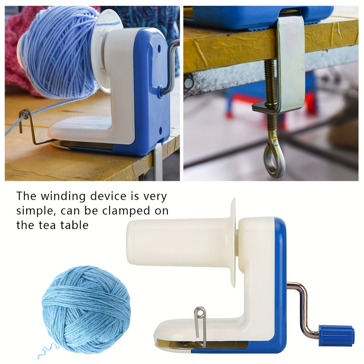 Manual Yarn Ball Winder in Blue, Single Craft Yarn Winding Tool for Preparing Suitable Wool and Yarn for Hand Knitting, Crochet Projects and Home Craft Organization