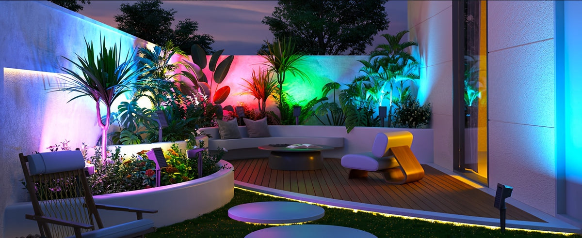 RGB Solar Garden Spotlights with Listed Nine Lighting Modes, Multicolor Outdoor Landscape Accent Lights in Two, Four or Six Pack Options for Holiday Decor