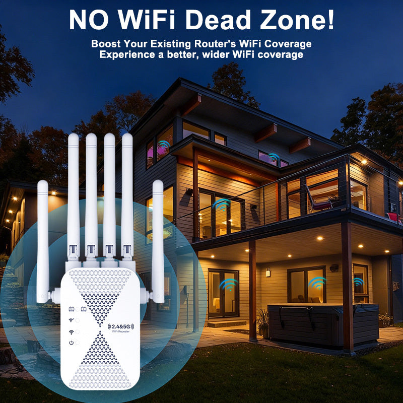 WiFi 6 Range Extender with 6 Antennas, Compact Wireless Signal Booster and Repeater for Home Office and Coffee Shop Network Coverage