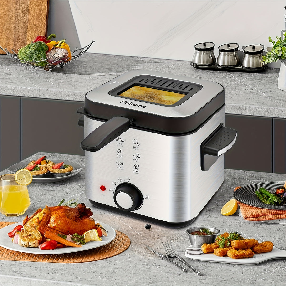 SUSTEAS Household Deep Fryer, 1500W with Adjustable Temperature Control, Nonstick Inner Pot and Frying Basket, 1.5L to 6L Kitchen Capacity Options