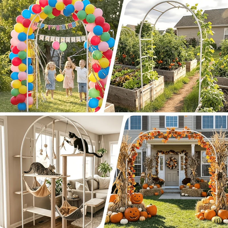 Metal Garden Arch Trellis for Climbing Plants and Wedding Decorations, Black or White One- and Two-Pack Options with Listed Two-Size Assembly Reference