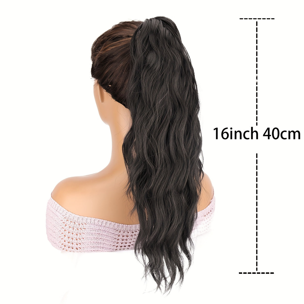 16-Inch Water Wave Ponytail Extension for Women, Synthetic Curly Hairpiece with Clip Attachment and Multiple Color Options for Daily Wear and Parties