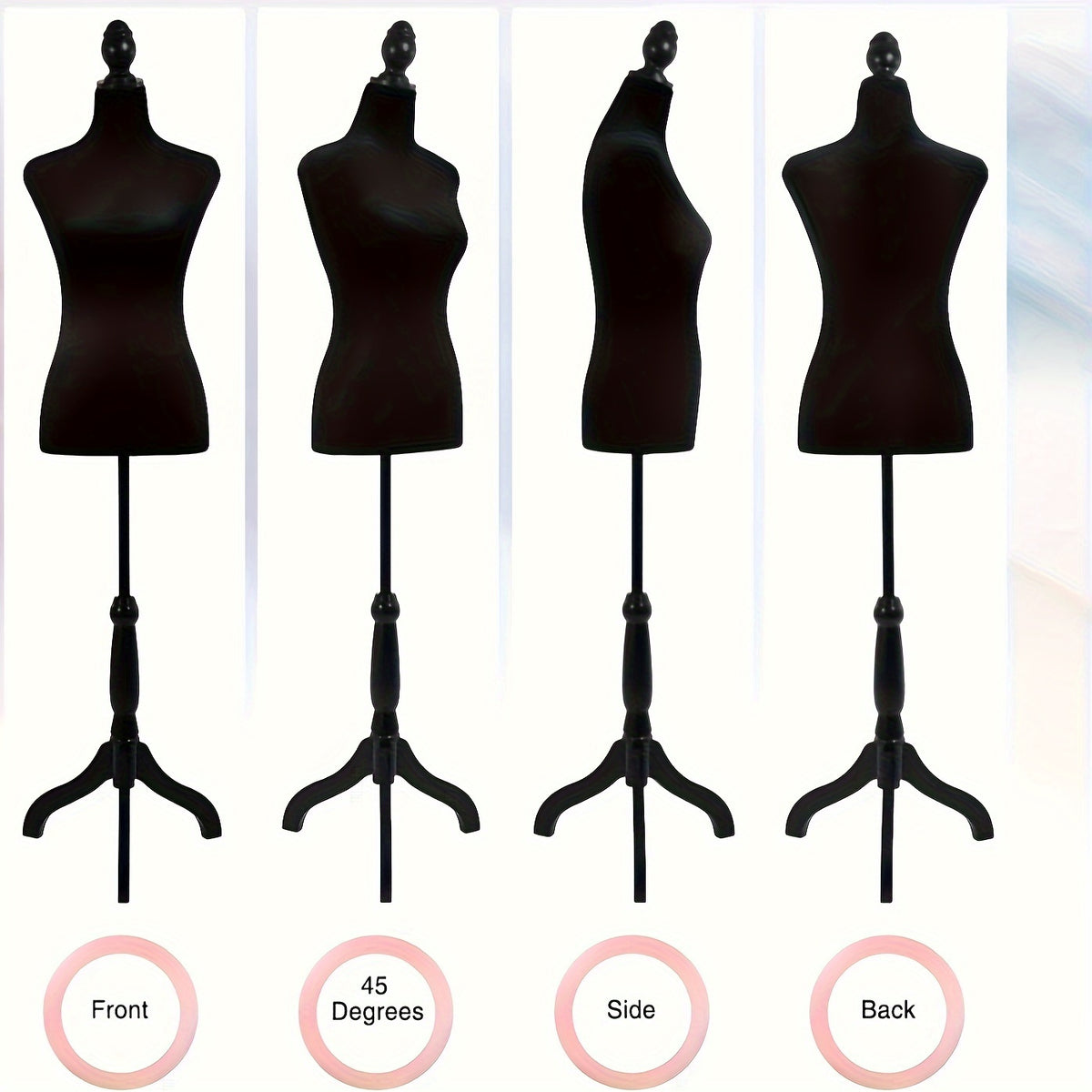 Dress Form Mannequin Torso, Female Clothing Display with Tripod Stand, Listed 50–63 Inch Height Adjustment and Four Colors for Outfit Photography