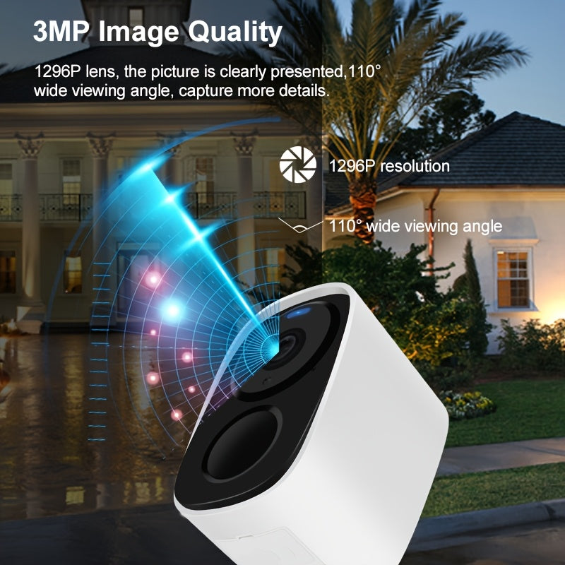 CB54TZ Solar Security Camera with 3MP 1296P Video, 2.4GHz WiFi, 5000mAh Battery, Color Night Vision, PIR Alerts, Siren and Two-Way Audio in Black or White