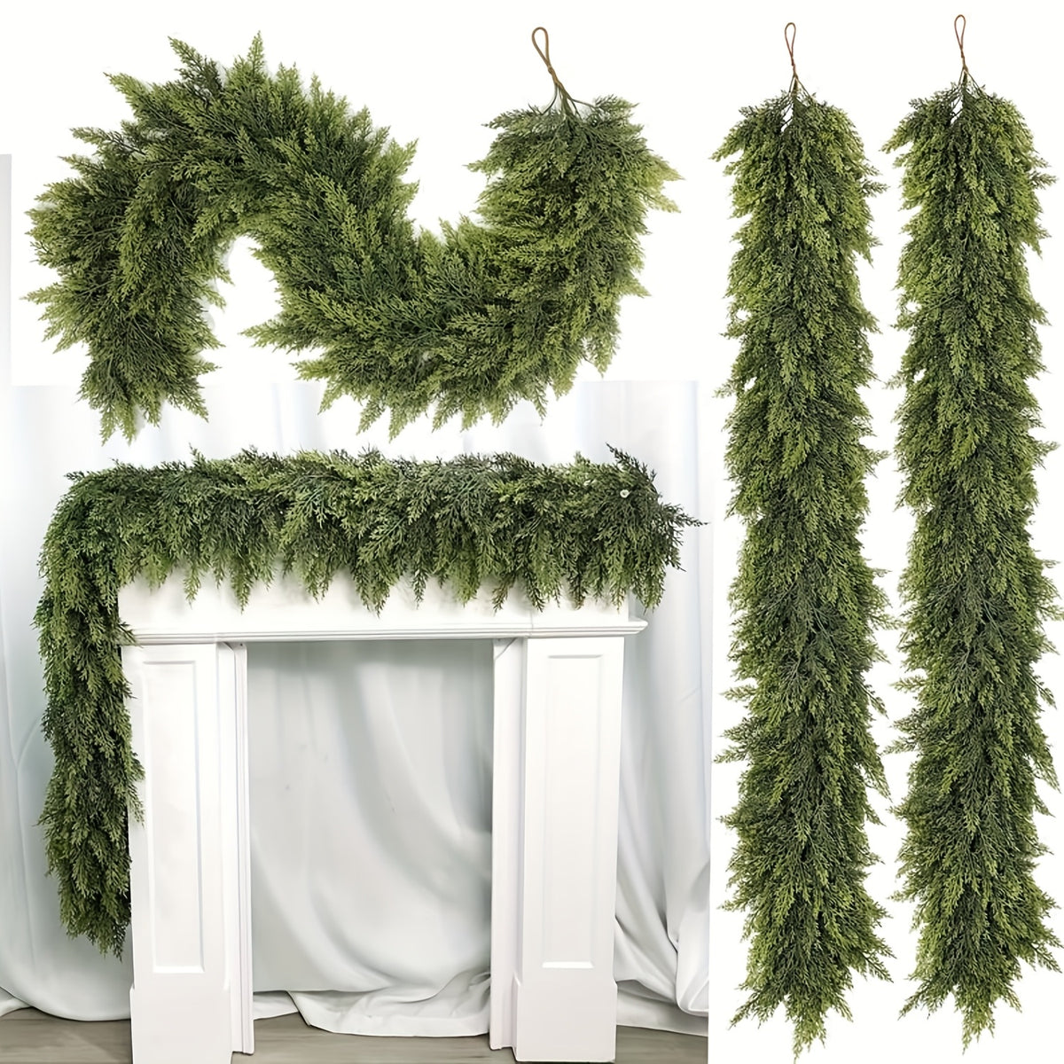 Norfolk Pine Garland by HMASYO, 6 FT Green Artificial Christmas Greenery with Listed 105 Branches and Real Touch Styling for Mantel and Table Displays