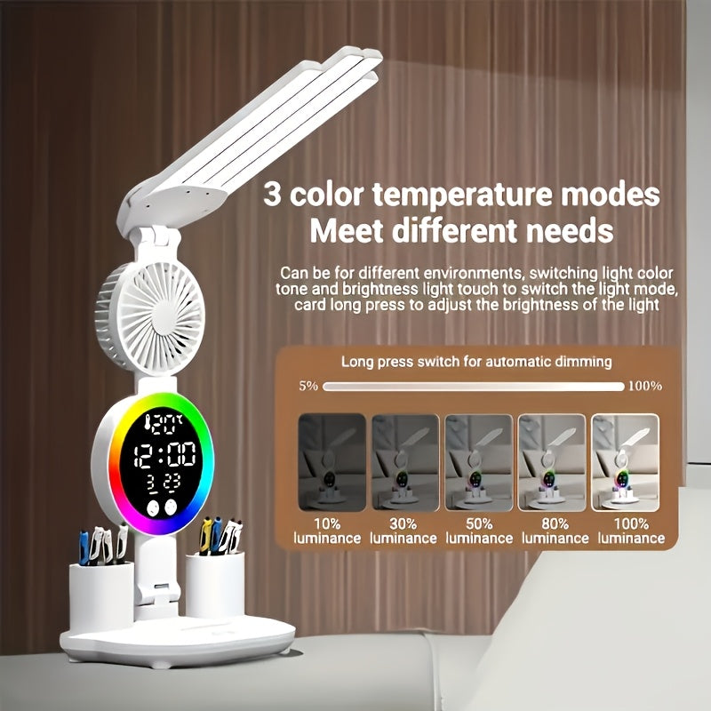 LED Desk Lamp with Built-In Fan, Touch Dimming and Night Light, Listed USB Color-Changing Reading Light with Multi-Angle Adjustment and One- or Two-Piece Options