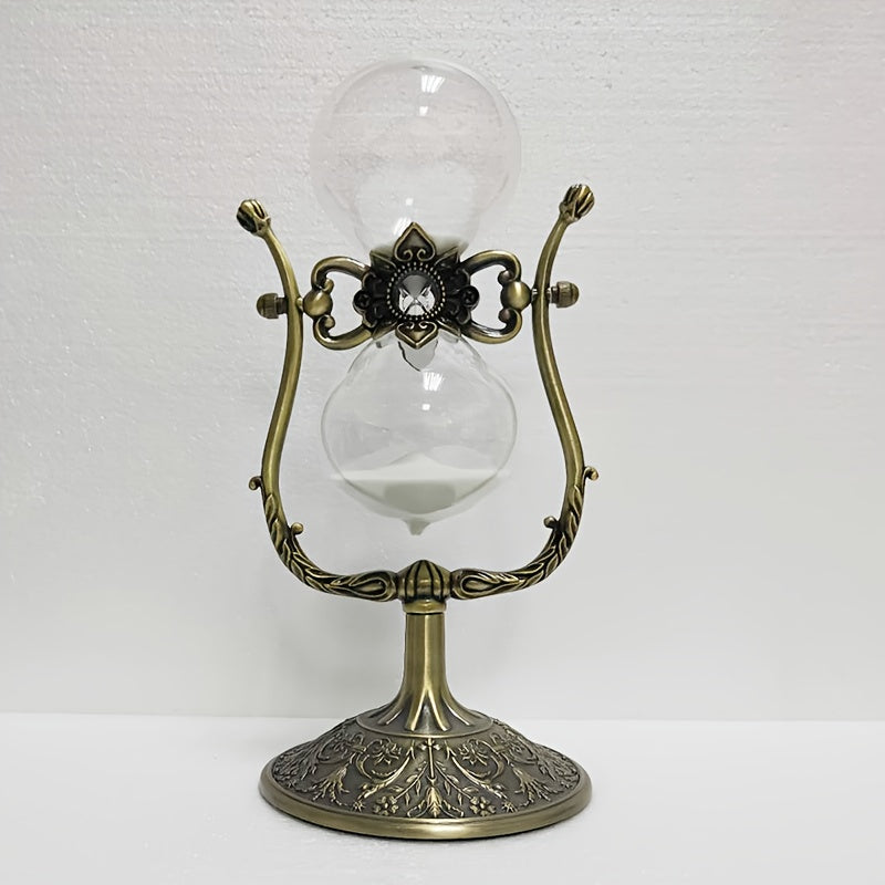 Vintage Sand Timer with 360-Degree Rotating Metal Design, Decorative Sand Clock in Brass-Labeled, Tin-Colored and U-Shaped Options for Home Office Desk Gifts