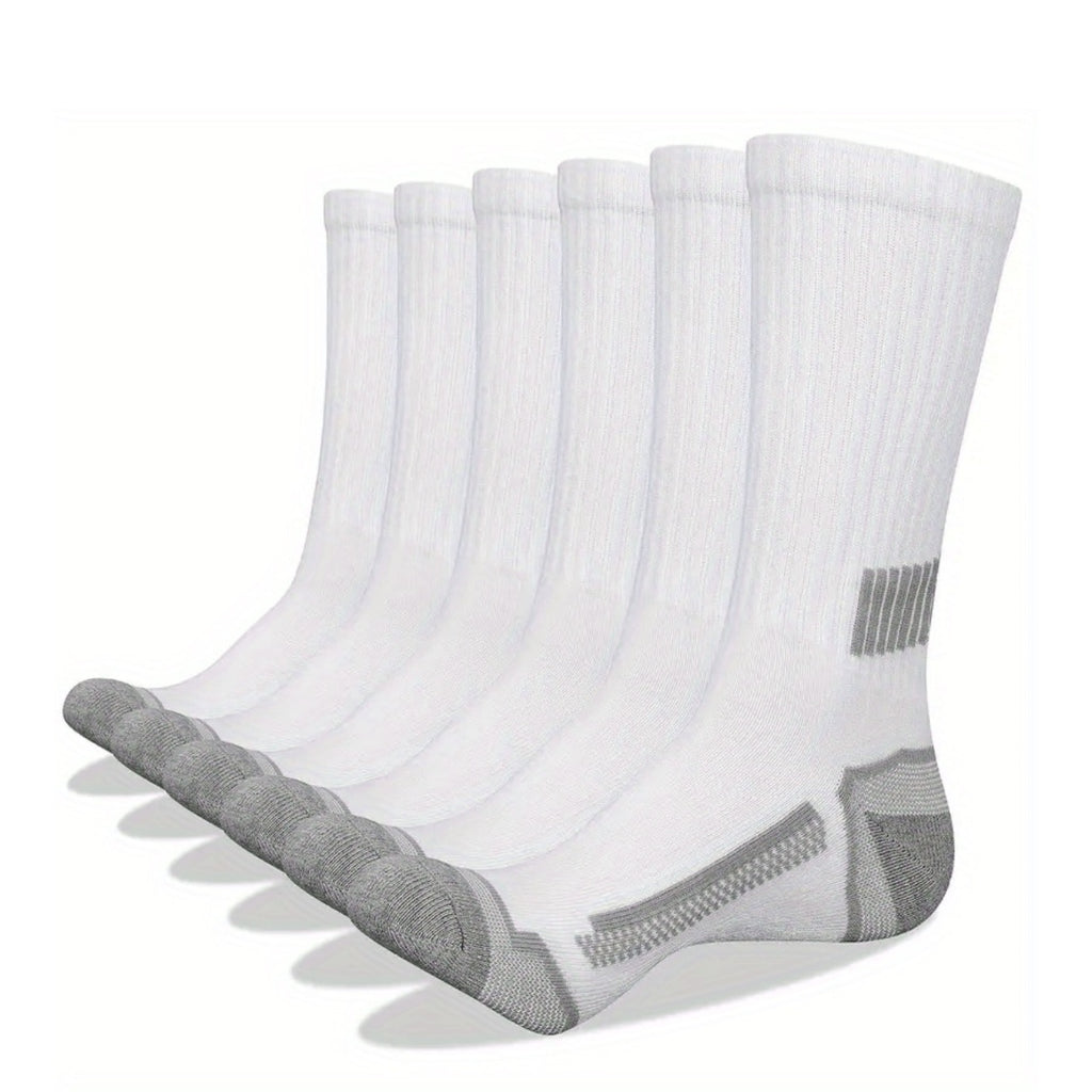 Reinforced Men's Crew Socks 6-Pair Pack with Breathable Moisture-Wicking Design, Elastic Cuffs and Solid Black, White or Grey Options for Active Wear