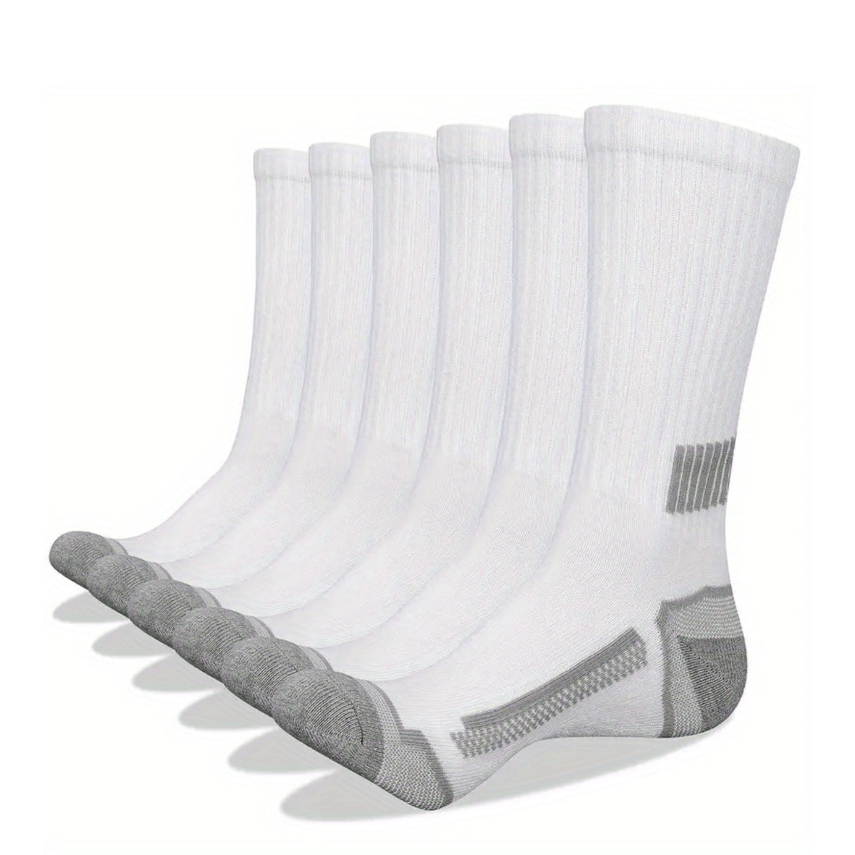 Reinforced Men's Crew Socks 6-Pair Pack with Breathable Moisture-Wicking Design, Elastic Cuffs and Solid Black, White or Grey Options for Active Wear