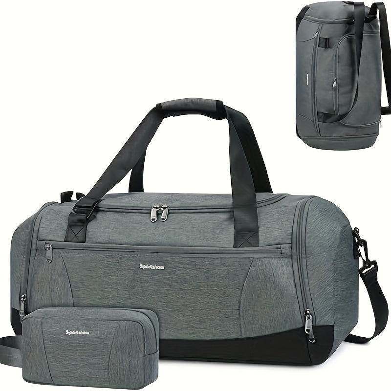 Travel Duffel Bag with Shoe Compartment and Wet Pocket, Adjustable Shoulder Strap and Bottle Holders for Men and Women, Gym and Weekend Trip Carry