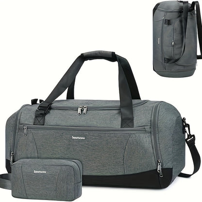 Travel Duffel Bag with Shoe Compartment and Wet Pocket, Adjustable Shoulder Strap and Bottle Holders for Men and Women, Gym and Weekend Trip Carry