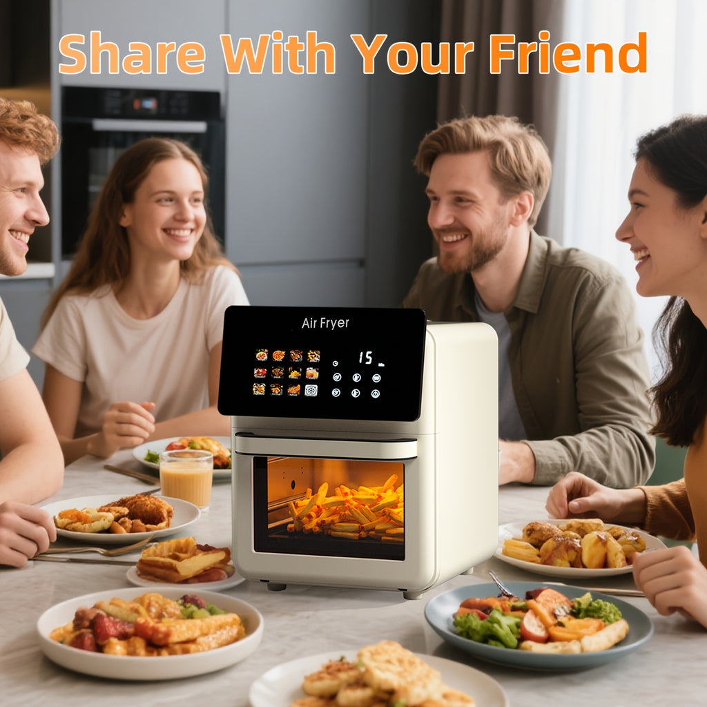 White Air Fryer Oven and Grill Combo with Listed 2.64gal Capacity, 12-in-1 Convection Cooking Design, Glass Viewing Window, Nonstick Basket and Removable Door