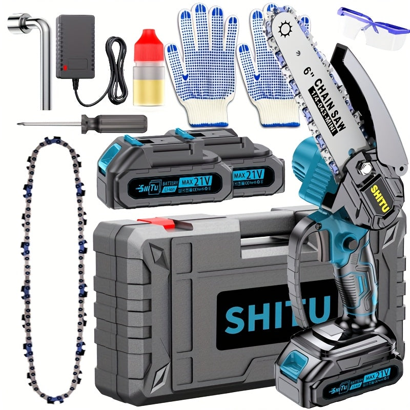 Battery Powered Mini Pruning Chainsaw with Listed Safety Lock, Portable Wood Cutting Tool with One or Two Battery Package Options for Outdoor Garden Maintenance