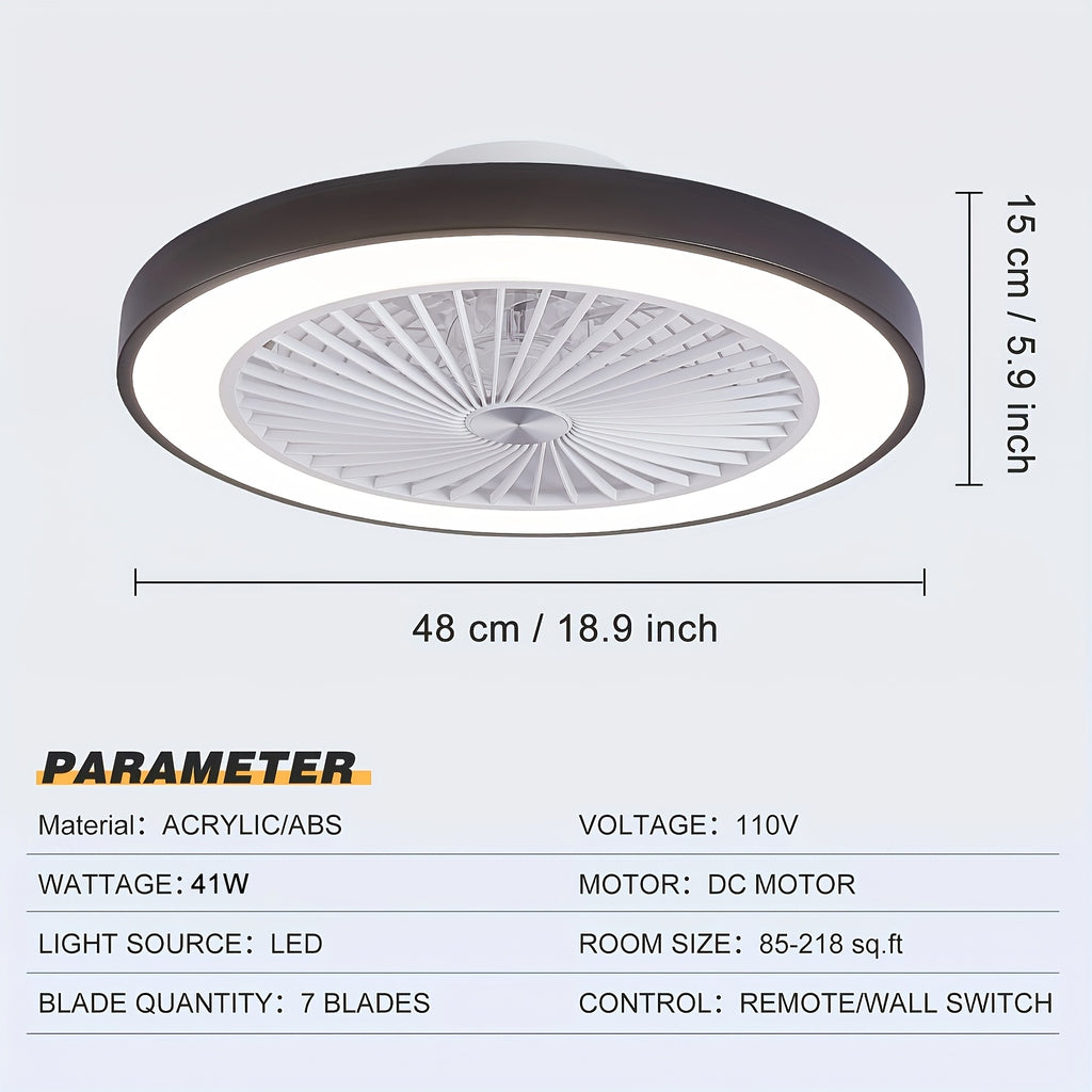 Enclosed Ceiling Fan with Light and Remote, 20-Inch Design with 1800K Amber Nightlight, Dimmable 3000K-6500K Lighting and Six-Speed Reversible DC Motor