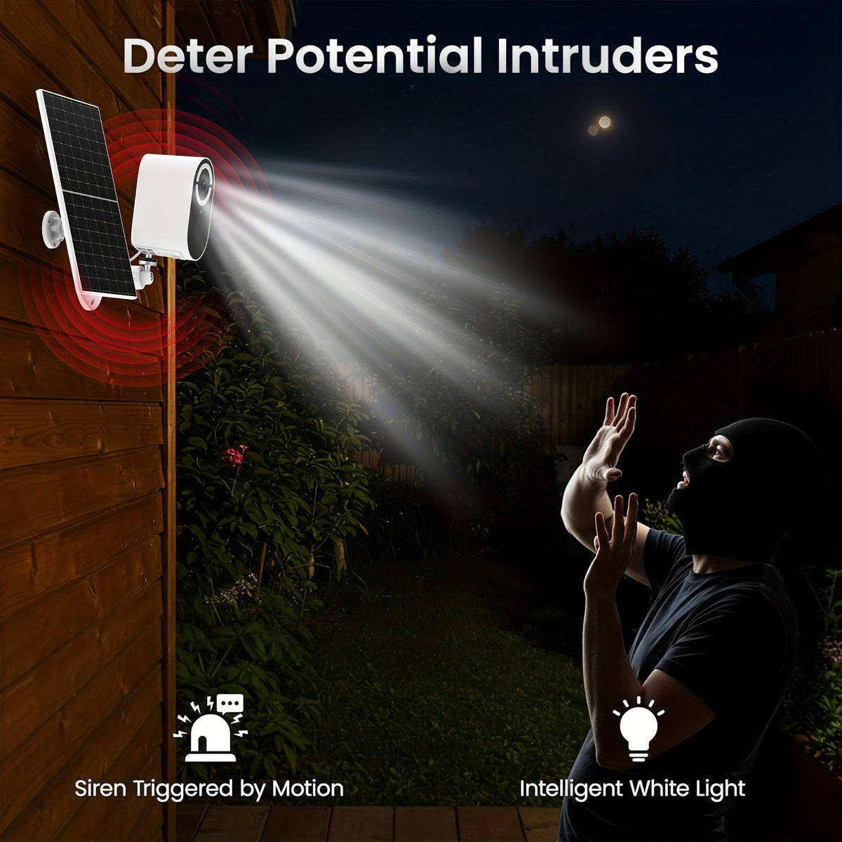 Solar WiFi Surveillance Camera with Listed 2K Imaging, Two-Way Voice and Color Night Vision, White or Black in One- or Two-Piece Home Monitoring Options