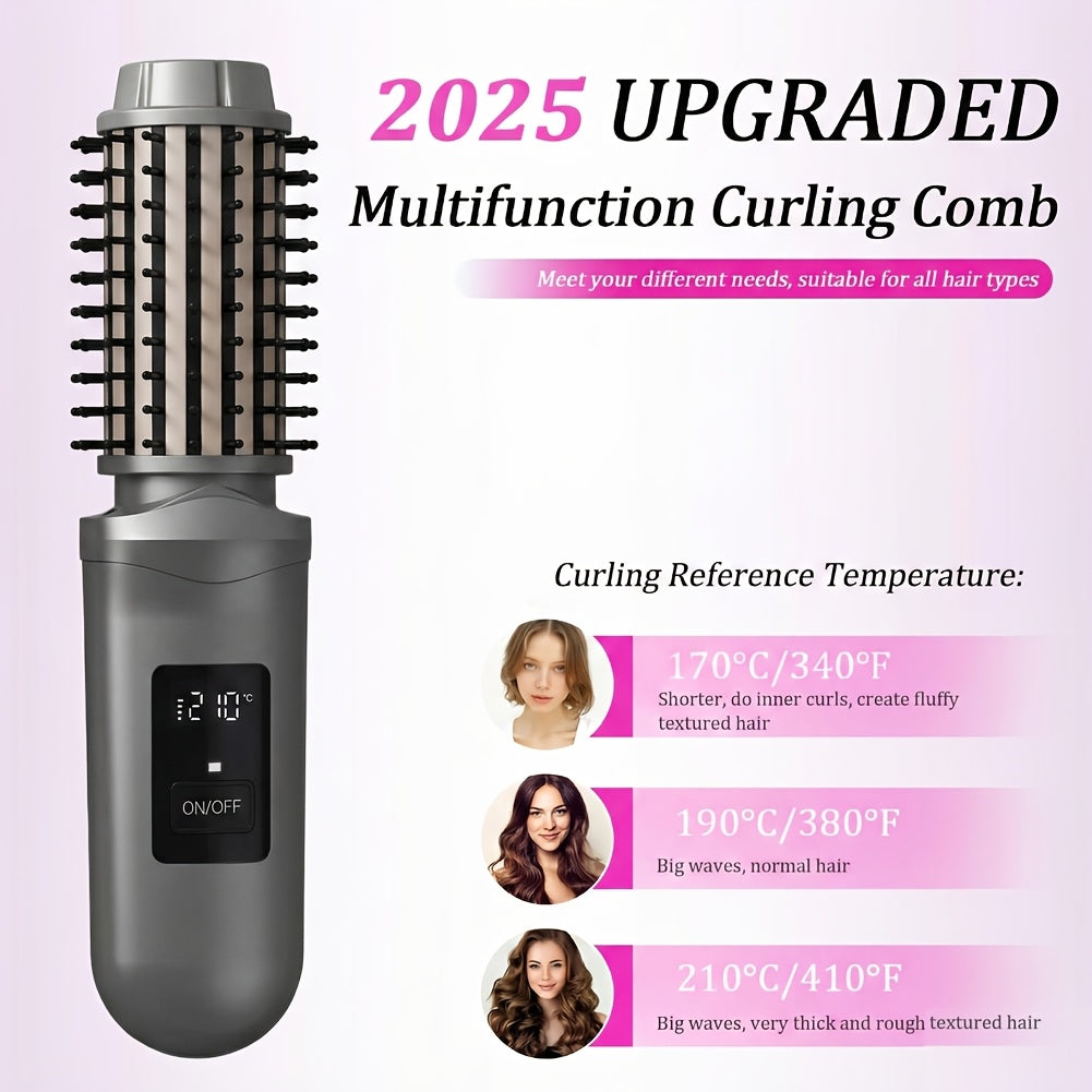 Rechargeable Hair Styling Brush with Cordless 2-in-1 Curler and Straightener Functions, Listed LED Display in White or Grey for Everyday Hair Styling Routines