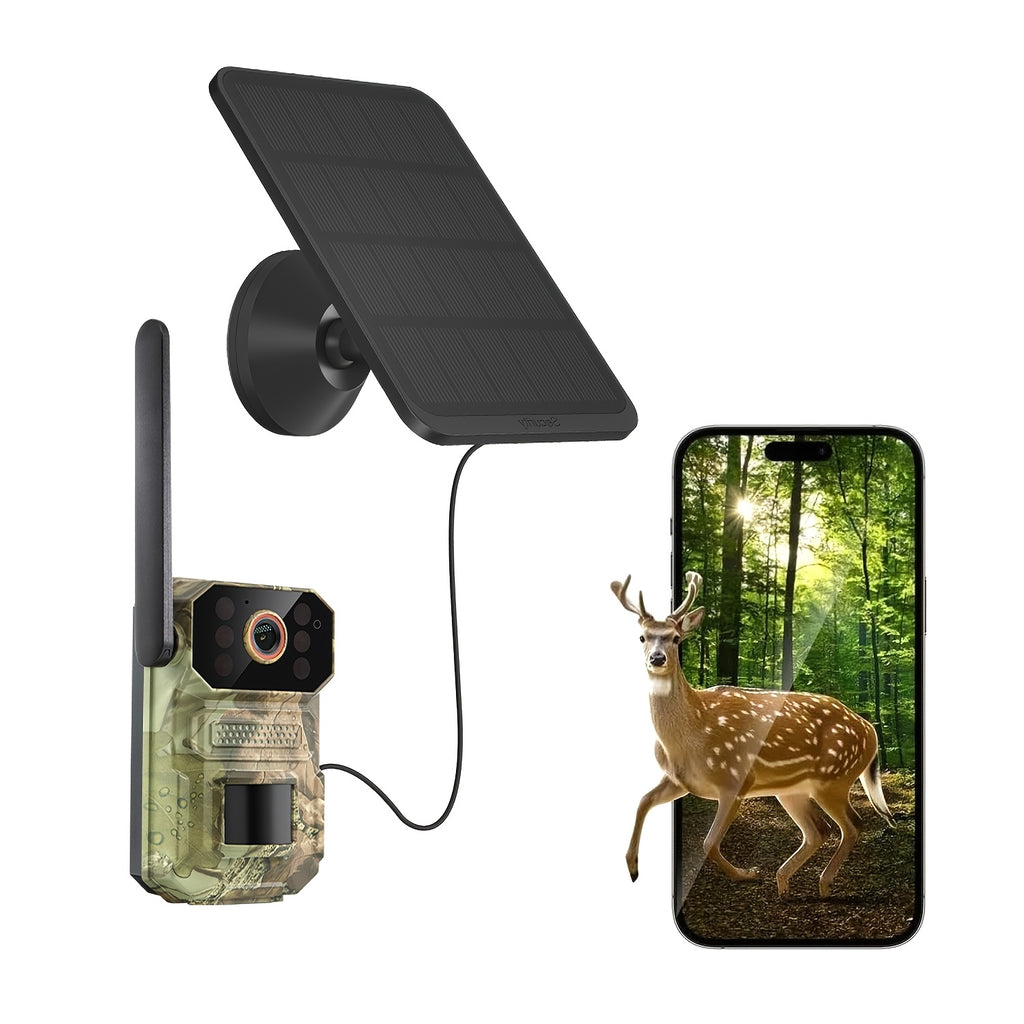 4G LTE Cellular Tracking Camera in Camouflage, Listed 1440P Video, USB and Solar Charging, Night Vision and Two-Way Audio in One- or Three-Camera Options