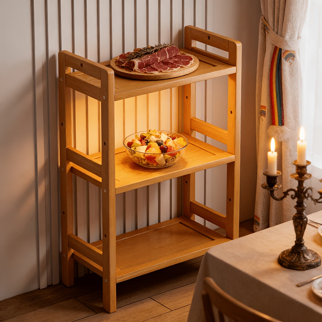 Bamboo Storage Shelf with Three Tiers, Single Standing Rack for Compatible Pantry, Kitchen Cabinet, Countertop and Desktop Organization at Home