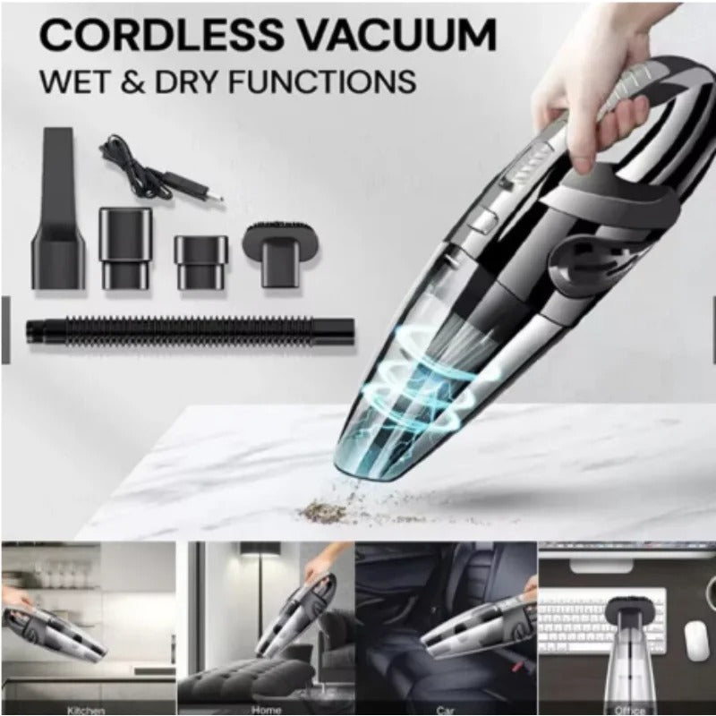 Rechargeable Car Vacuum Cleaner in Black with Listed Lithium-Ion Battery, Portable Cordless Handheld Design for Vehicle Interiors, Home Cleanup and Pet Hair Tasks