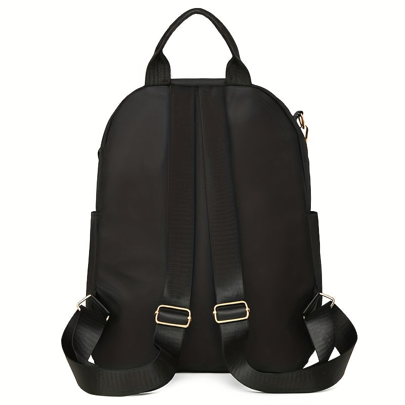 Nylon Everyday Backpack in Black, White or Khaki with Front Zipper Pocket and Adjustable Shoulder Straps, Unisex Softshell Bag for School, Work and Casual Travel