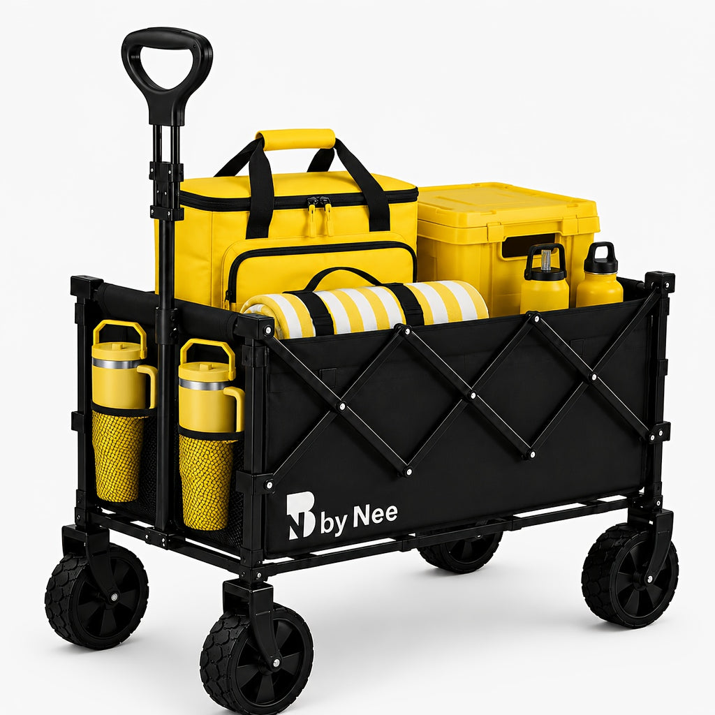 Folding Multipurpose Wagon with Listed Cup Holders and All-Terrain Wheels, Collapsible Utility Cart Options for Garden Supplies, Shopping and Camping Gear