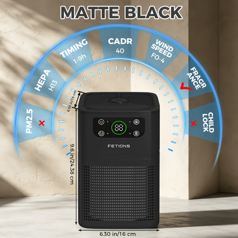 Compact H13 Air Purifier with Aromatherapy Pad, 3-Stage Filtration, Four Fan Speeds, Sleep Mode and Filter-Life Display for Bedroom and Home Office