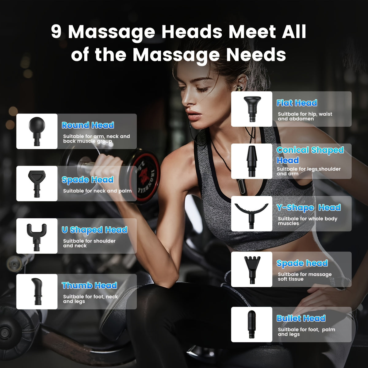 Massage Gun Deep Tissue, 30-Speed Handheld Electric Muscle Massager with 9 Massage Heads, High-Power Percussion Massager for Back, Legs, Arms, Full Body, Post-Workout Recovery, Athlete Gift