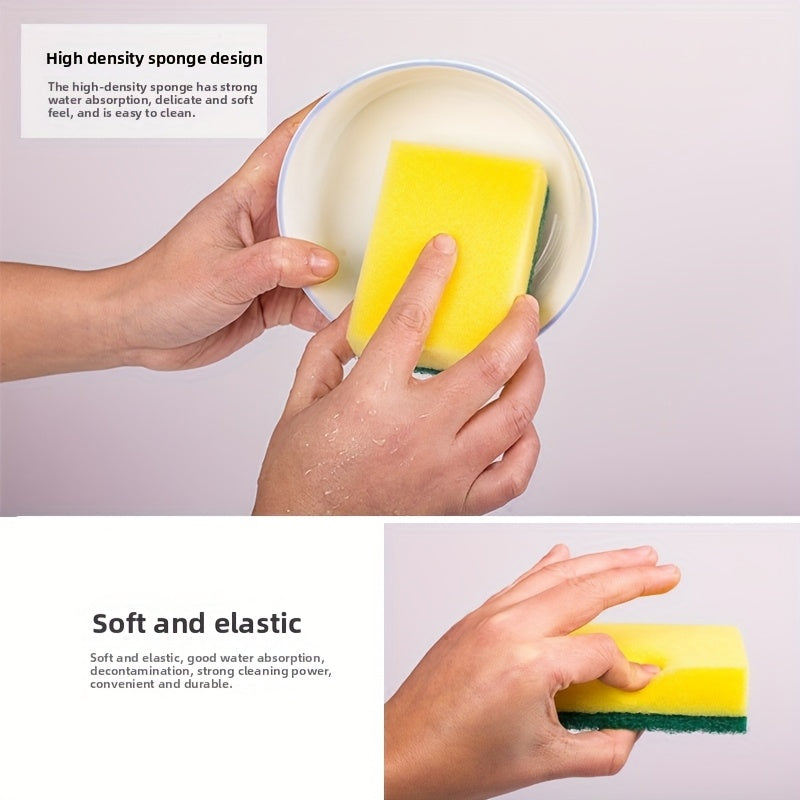Kitchen Sponges 24-Pack in Yellow and Green, Double-Layer Dishwashing Scrubbers with Textured Surface for Compatible Dishes, Pots and Cookware Cleanup