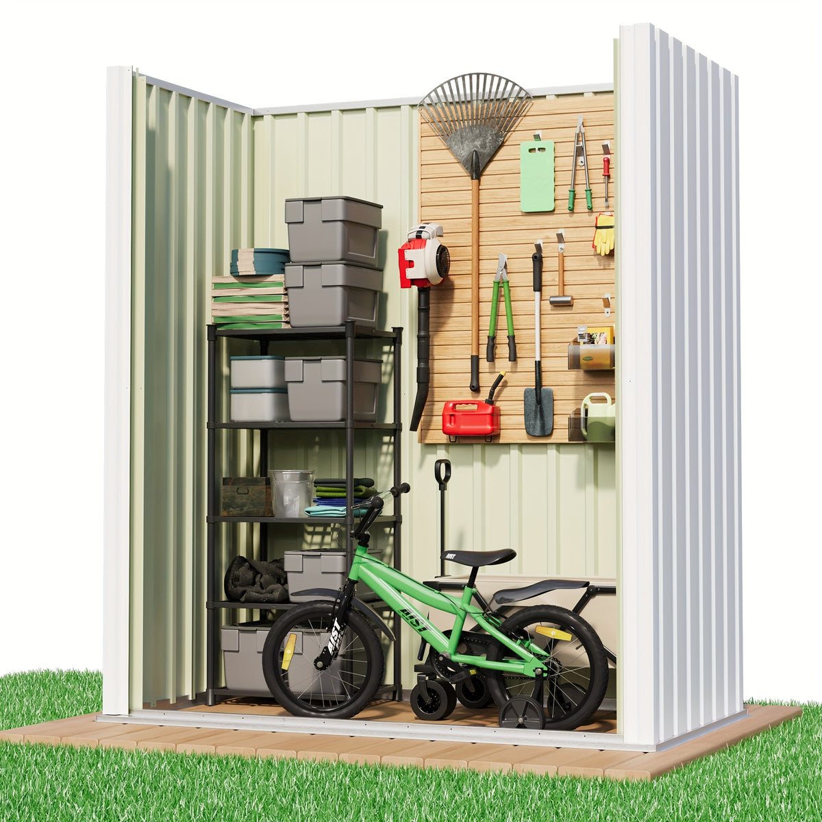 Outdoor Metal Tool Shed in Listed 5 x 3 FT Size, Garden Storage Building with Single Lockable Door and Sloping Roof, Brown, Grey or White Model Options