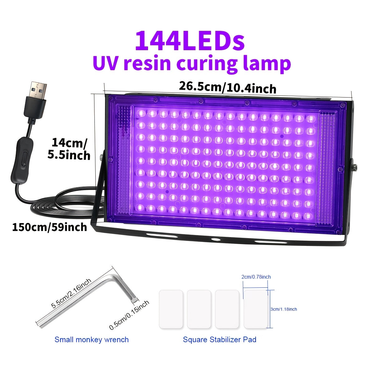 Resin Curing Lamp in Dark Violet with 96 or 144 LED One-Pack Options and USB Power Reference for Compatible Resin Jewelry Making and Mold Crafts