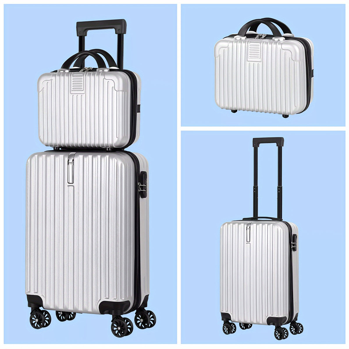 Hardside Carry-On Luggage Set with 20-Inch Spinner Suitcase and 14-Inch Cosmetic Case, ABS and PC Shells, Combination Lock and Four Travel Color Choices