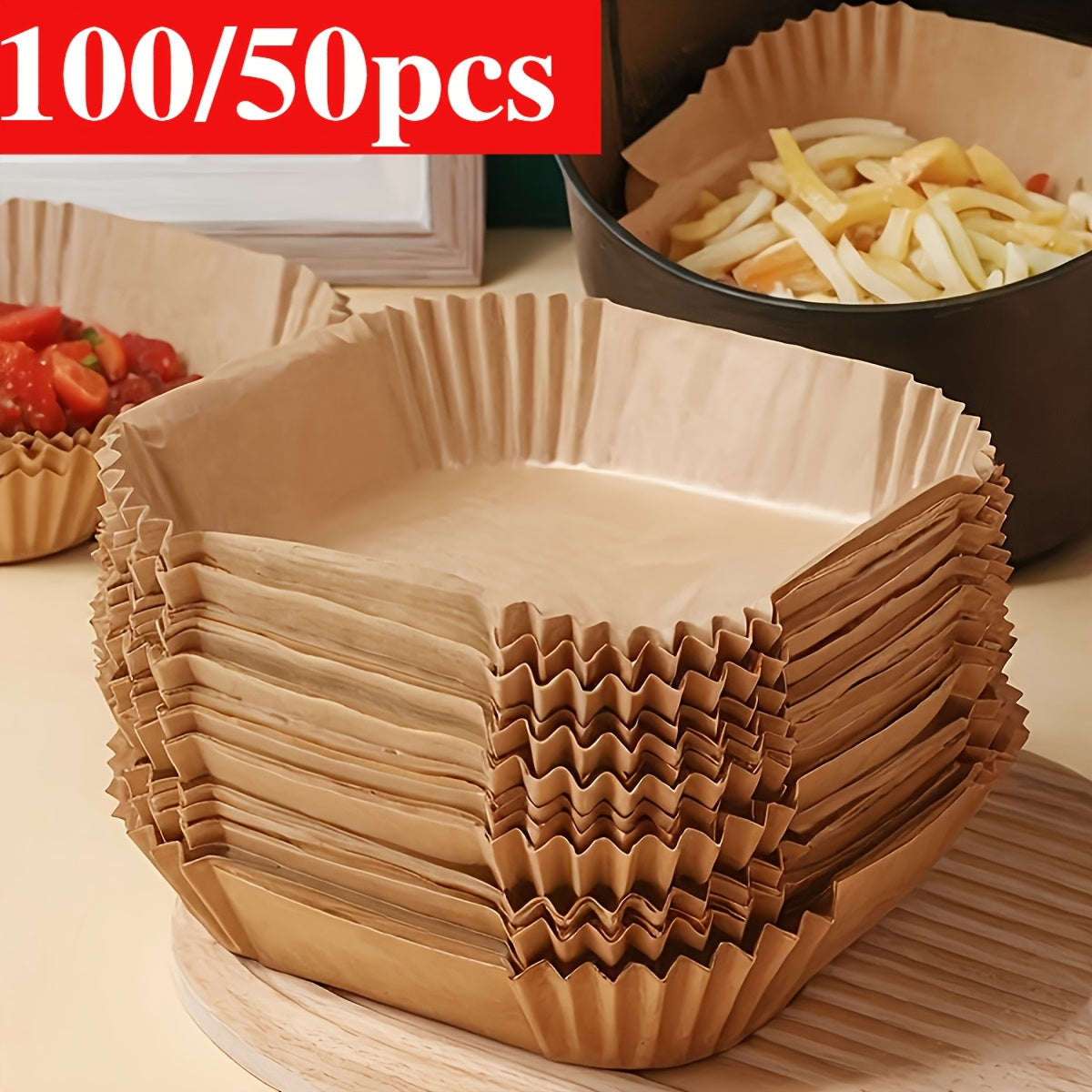 100-Pack/50-Pack Air Fryer Liners - Universal for Oven & Microwave, Non-Stick Parchment Paper - No Coating, Heat-Resistant for Home & Commercial Use