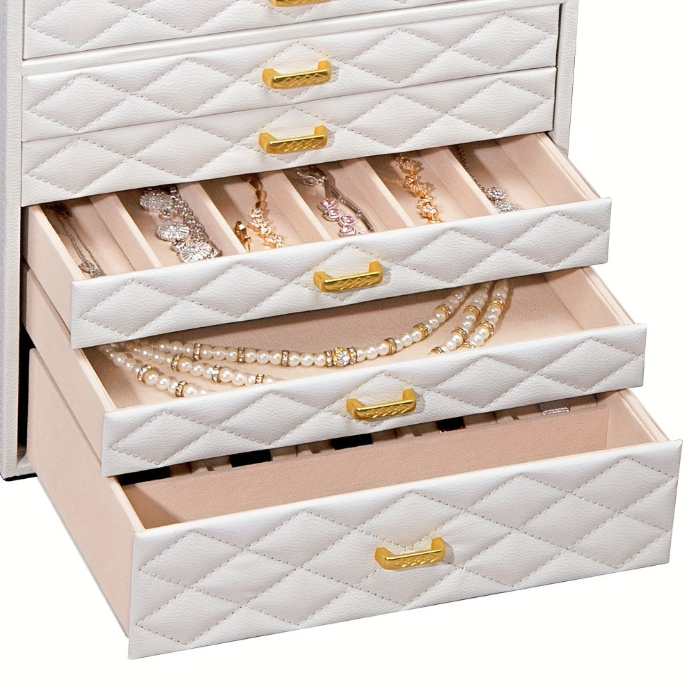 Extra Large Jewelry Box by FEIYAN, 10-Layer Faux Leather Storage Organizer with Drawers and Velvet Lining for Scandinavian-Style Bedroom Organization