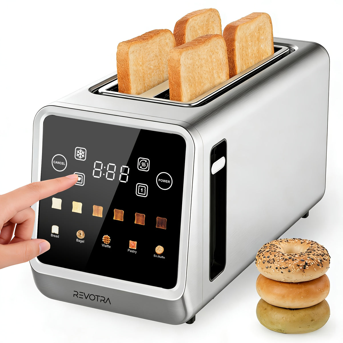 Touchscreen Four-Slice Long Slot Toaster with Listed 1.5-Inch Wide Slots, Six Shade Settings, Countdown Display, Memory and Dual Independent Controls, Stainless Steel