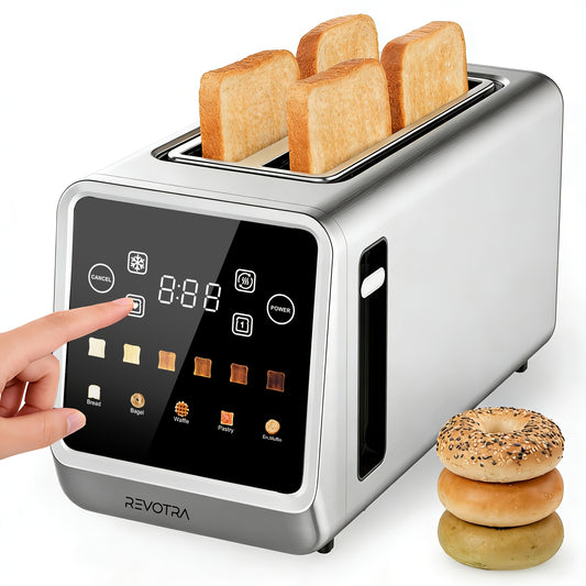 Touchscreen Four-Slice Long Slot Toaster with Listed 1.5-Inch Wide Slots, Six Shade Settings, Countdown Display, Memory and Dual Independent Controls, Stainless Steel