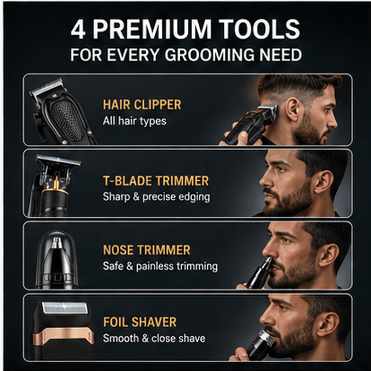 USB Rechargeable Hair Clipper and Trimmer for Men with LCD Display, Cordless Grooming Tool with Black A, Black B and 8-in-1 Gift Box Options
