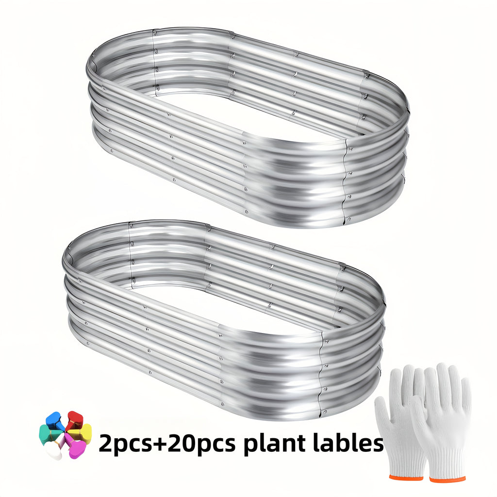 1/2pcs Galvanized Raised Beds for Outdoor, Oval Raised Garden Bed, Planter Raised Boxes with Open-Ended Base, Large Metal Raised Planter Beds for Vegetables, Flowers, Tool-Free Assembly