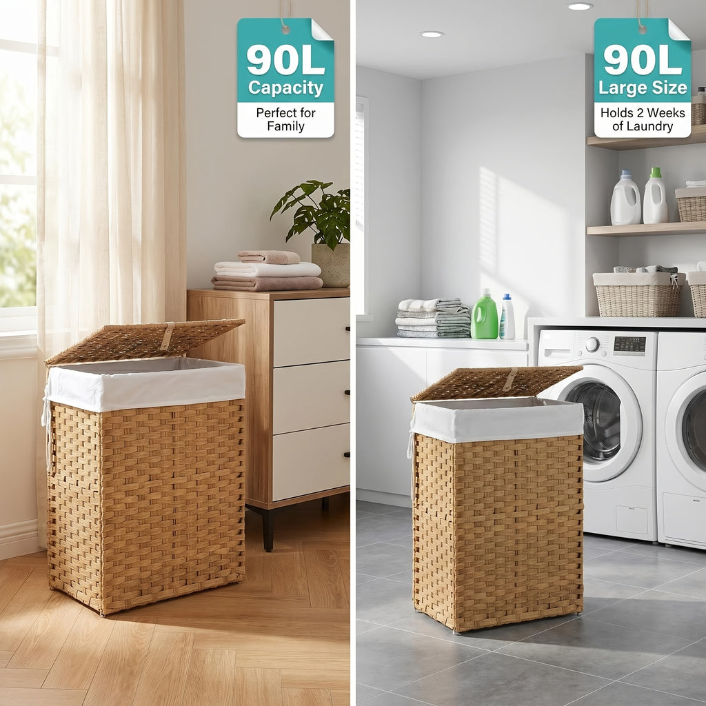 Laundry Hamper with Lid and Detachable Double Inserts, Foldable Clothes Basket in Three Capacity Options for Bedroom, Bathroom and Laundry Room Organization