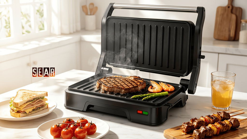 Two-Slice Panini Grill Press in Black with Listed 850W Heating, Nonstick Plate Design and 180-Degree Opening for Sandwich Toasting and Home Kitchen Cooking