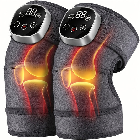 Gray Rechargeable Knee Massager with Heat and Vibration, Single Wireless Knee Pad with USB Charging and Lithium Battery for Personal Comfort Routines