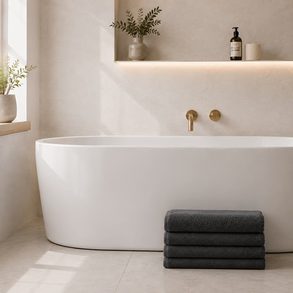 31 x 62 Inch Bath Towels Set of 4, Listed 285 GSM Lightweight Plush Bathroom Towels with Quick-Dry Design and Five Color Choices for Everyday Shower Routines