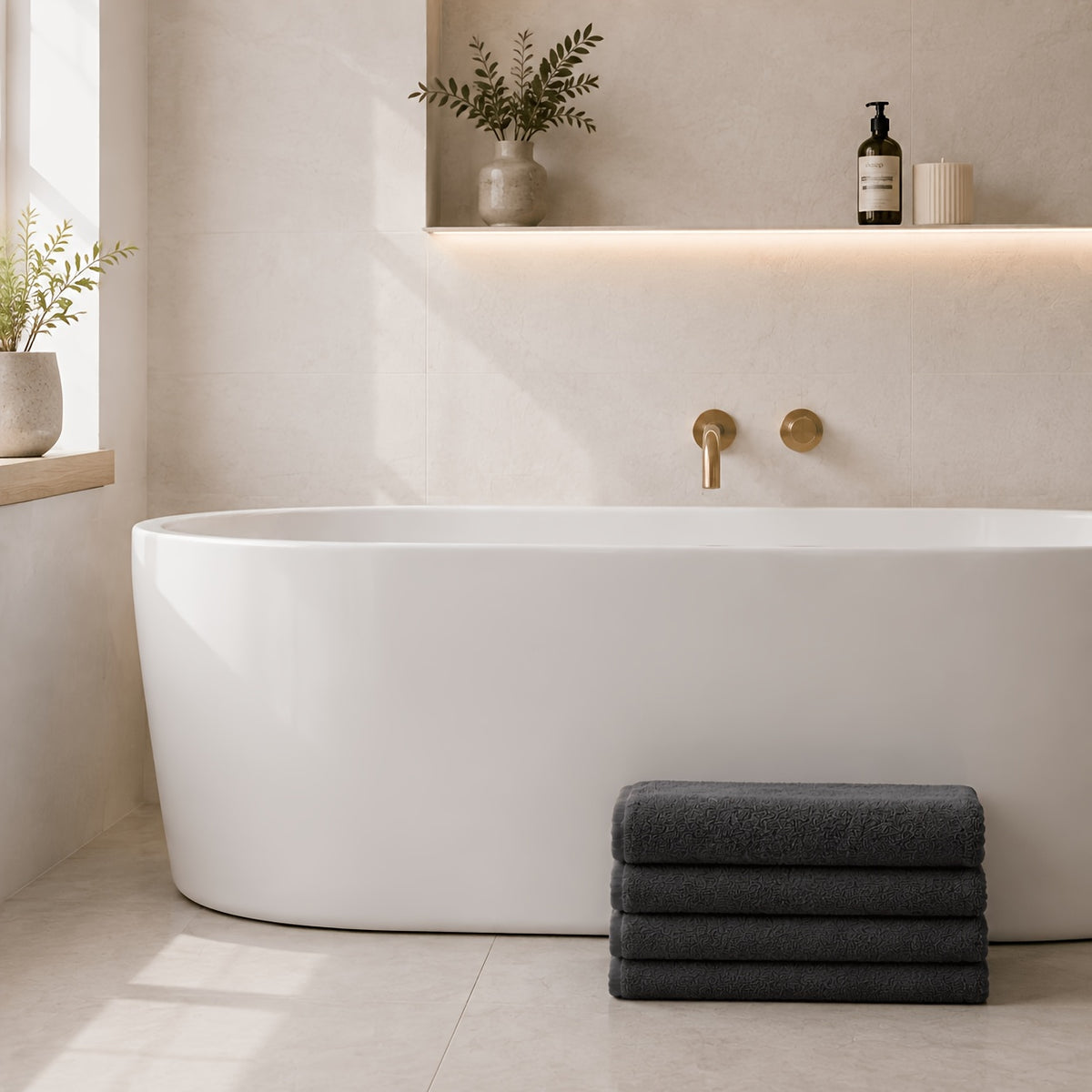 31 x 62 Inch Bath Towels Set of 4, Listed 285 GSM Lightweight Plush Bathroom Towels with Quick-Dry Design and Five Color Choices for Everyday Shower Routines