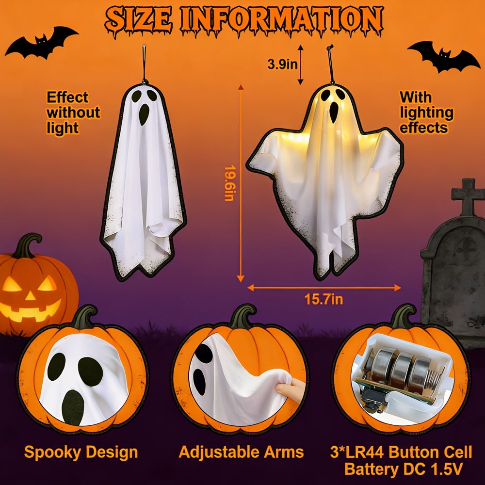 LED Hanging Ghost Decorations 3-Pack, Listed 20-Inch White Polyester Halloween Ghosts for Indoor Parties and Suitable Porch, Tree and Yard Displays