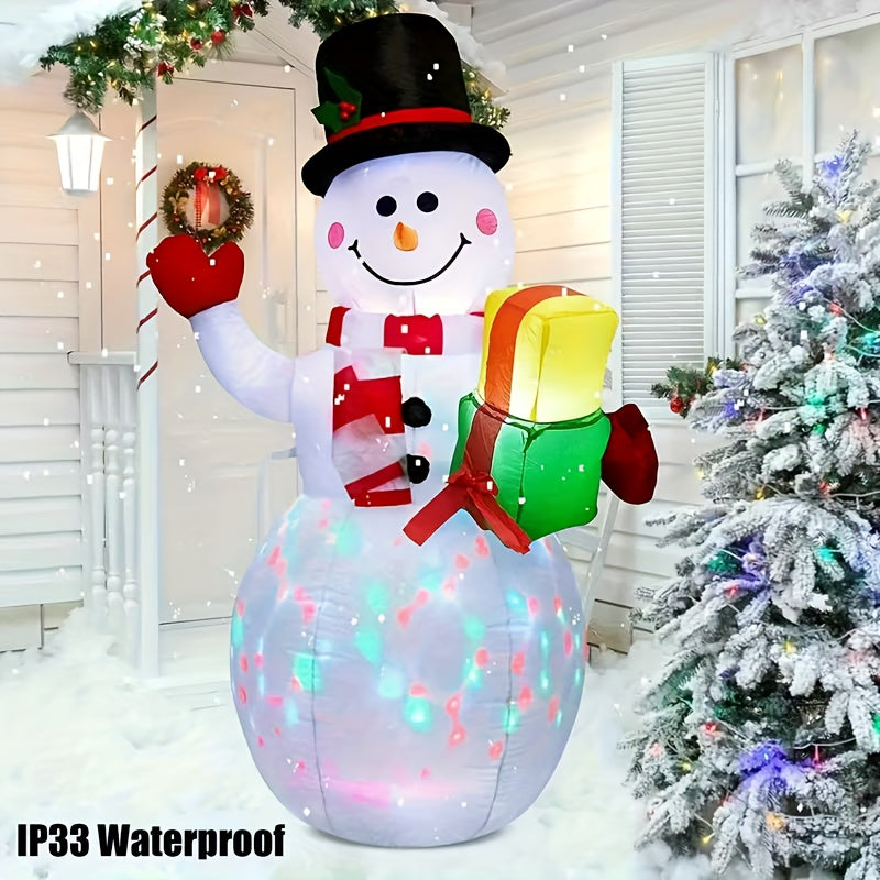 Gift-Holding Inflatable Snowman, Approximately 5ft Oxford Cloth Christmas Display with Internal LED Lights and Plug-Powered Built-In Blower for Holiday Decorating